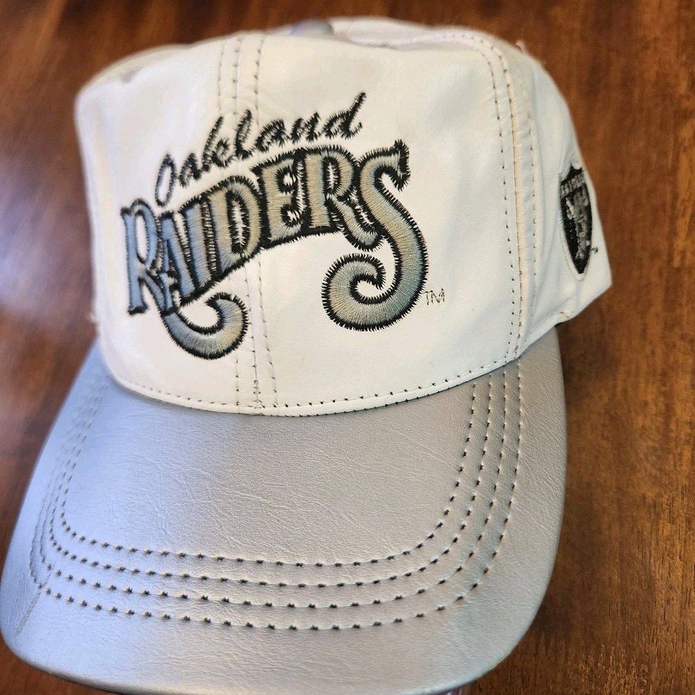 Vintage Oakland Raiders Hat Snap Back Genuine Leather USA Made 90s NFL Logo